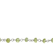 Load image into Gallery viewer, Chain by Foot. Brass Silver Plated 3.0mm Width / Length Natural Hand Cut Green Peridot Gem Stone Chain. Price per: 1 Inch.
