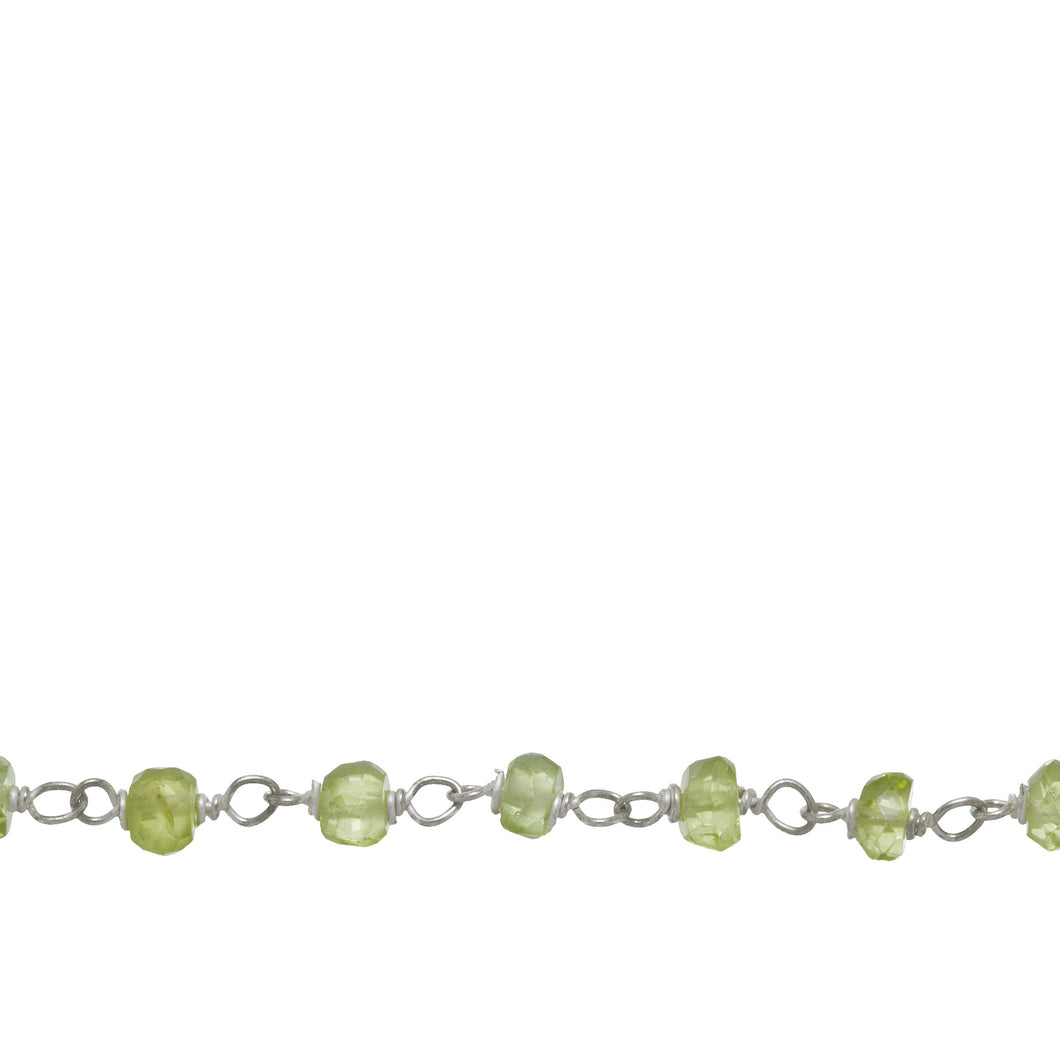 Chain by Foot. Brass Silver Plated 3.0mm Width / Length Natural Hand Cut Green Peridot Gem Stone Chain. Price per: 1 Inch.