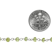 Load image into Gallery viewer, Brass Silver Plated 3.0mm Width / Length Natural Hand Cut Green Peridot Gem Stone Chain. Price per: 1 Inch.
