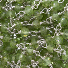 Load image into Gallery viewer, Brass Silver Plated 3.0mm Width / Length Natural Hand Cut Green Peridot Gem Stone Chain. Price per: 1 Inch.
