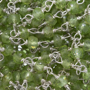 Brass Silver Plated 3.0mm Width / Length Natural Hand Cut Green Peridot Gem Stone Chain. Price per: 1 Inch.