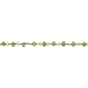 Brass Gold Plated 3.33mm Width by 2.40mm Length Natural Hand Cut Green Peridot Stone, Gem Stone Chain. Price per: 1 Inch.