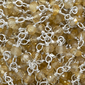 Brass Silver Plated 3.0mm Width / Length Natural Hand Cut Citrine Gem Stone Chain. Price per: 1 Inch.