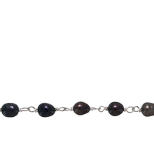 Load image into Gallery viewer, Chain by Foot. Brass Silver Plated 3.0mm by 5.0mm Width / Length Natural Fresh Water Black Potato Pearl Chain. Price per: 1 Inch.
