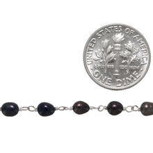 Load image into Gallery viewer, Brass Silver Plated 3.0mm by 5.0mm Width / Length Natural Fresh Water Black Potato Pearl Chain. Price per: 1 Inch.
