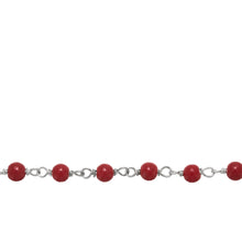 Load image into Gallery viewer, Chain by Foot. Brass Silver Plated 3.0mm Natural Coral Gem Stone Chain. Price per: 1 Inch.
