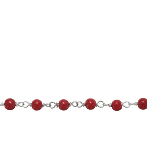 Chain by Foot. Brass Silver Plated 3.0mm Natural Coral Gem Stone Chain. Price per: 1 Inch.