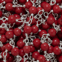 Load image into Gallery viewer, Brass Silver Plated 3.0mm Natural Coral Gem Stone Chain. Price per: 1 Inch.
