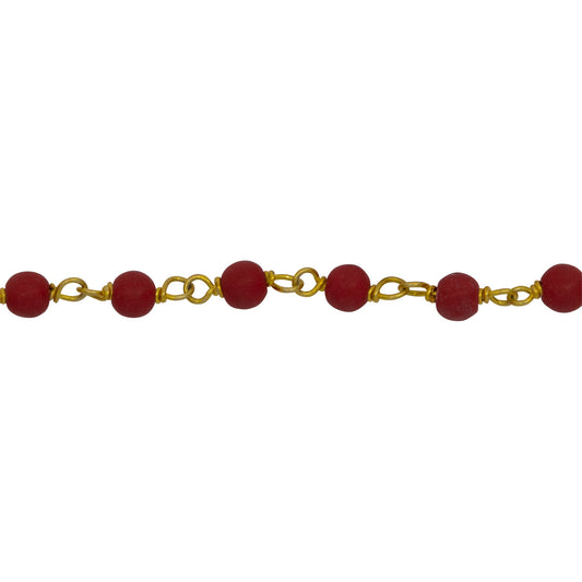 Chain by Foot. Brass Gold Plated 3.22mm Width by 2.90mm Length Coral Stone, Gem Stone Chain. Price per: 1 Inch.