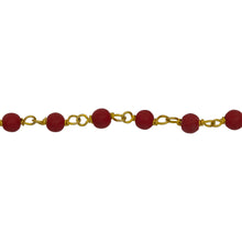 Load image into Gallery viewer, Chain by Foot. Brass Gold Plated 3.22mm Width by 2.90mm Length Coral Stone, Gem Stone Chain. Price per: 1 Inch.
