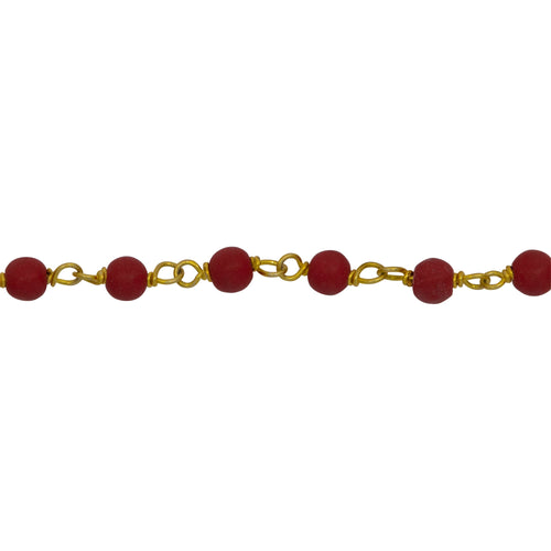 Chain by Foot. Brass Gold Plated 3.22mm Width by 2.90mm Length Coral Stone, Gem Stone Chain. Price per: 1 Inch.