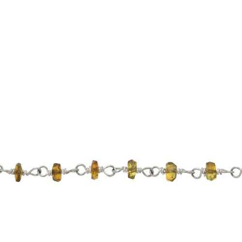 Chain by Foot. Brass Silver Plated 3.0mm Width / Length Natural Hand Cut Tourmaline Gem Stone Chain. Price per: 1 Inch.