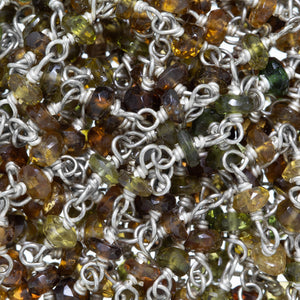 Brass Silver Plated 3.0mm Width / Length Natural Hand Cut Tourmaline Gem Stone Chain. Price per: 1 Inch.