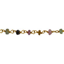 Load image into Gallery viewer, Chain by Foot. Brass Gold Plated 3.25mm Width by 1.90mm Length Natural Hand Cut Watermelon Tourmaline Stone, Gem Stone Chain. Price per: 1 Inch.
