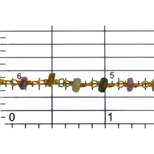 Brass Gold Plated 3.25mm Width by 1.90mm Length Natural Hand Cut Watermelon Tourmaline Stone, Gem Stone Chain. Price per: 1 Inch.