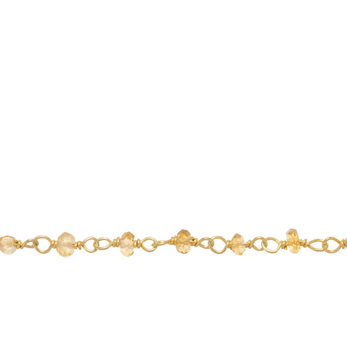 Chain by Foot. Brass Gold Plated / Vermeil 3.0mm Width / Length Natural Hand Cut Citrine Gem Stone Chain. Price per: 1 Inch.