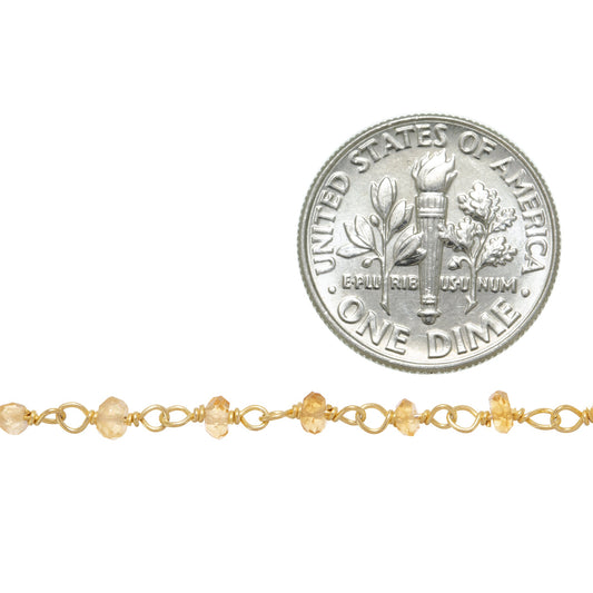 Brass Gold Plated / Vermeil 3.0mm Width / Length Natural Hand Cut Citrine Gem Stone Chain. Price per: 1 Inch.