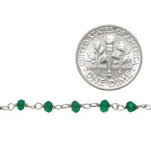 Load image into Gallery viewer, Brass Silver Plated 3.0mm Width / Length Natural Hand Cut Green Onyx Gem Stone Chain. Price per: 1 Inch.
