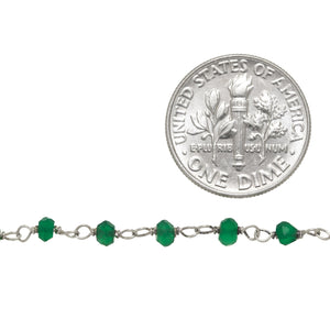 Brass Silver Plated 3.0mm Width / Length Natural Hand Cut Green Onyx Gem Stone Chain. Price per: 1 Inch.