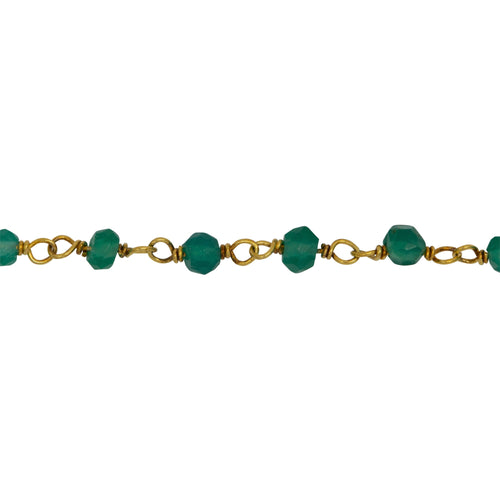 Chain by Foot. Brass Gold Plated / Vermeil 3.0mm Width / Length Natural Hand Cut Green Onyx Gem Stone Chain. Price per: 1 Inch.