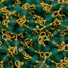 Load image into Gallery viewer, Brass Gold Plated / Vermeil 3.0mm Width / Length Natural Hand Cut Green Onyx Gem Stone Chain. Price per: 1 Inch.
