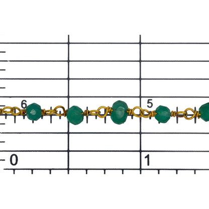 Brass Gold Plated / Vermeil 3.0mm Width / Length Natural Hand Cut Green Onyx Gem Stone Chain. Price per: 1 Inch.