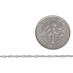 Sterling Silver 1.1mm Width by 1.5mm Length Smooth Rope Chain. Price per: 1 Foot.