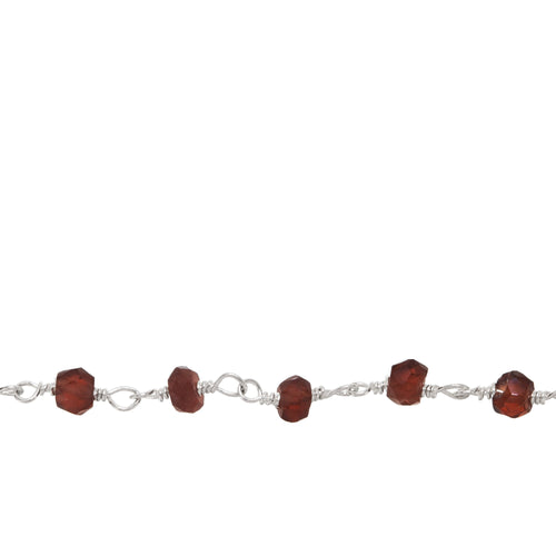 Chain by Foot. Brass Silver Plated 3.0mm to 4.0mm Width / Length Garnet Gem Stone Chain. Price per: 1 Inch.