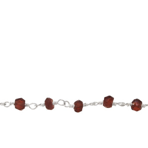 Chain by Foot. Brass Silver Plated 3.0mm to 4.0mm Width / Length Garnet Gem Stone Chain. Price per: 1 Inch.