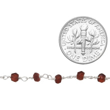 Load image into Gallery viewer, Brass Silver Plated 3.0mm to 4.0mm Width / Length Garnet Gem Stone Chain. Price per: 1 Inch.
