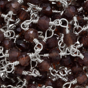 Brass Silver Plated 3.0mm to 4.0mm Width / Length Garnet Gem Stone Chain. Price per: 1 Inch.