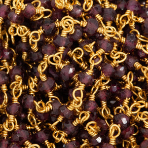 Brass Gold Plated / Vermeil 3.0mm to 4.0mm Width / Length Garnet Gem Stone Chain. Price per: 1 Inch.