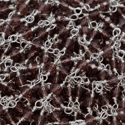 Brass Silver Plated 3.0mm to 4.0mm Width / Length Natural Hand Cut Garnet Gem Stone Chain. Price per: 1 Inch.