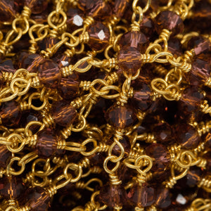 Brass Gold Plated / Vermeil 3.0mm to 4.0mm Width / Length Natural Hand Cut Garnet Shade Crystal, Gem Stone Chain. Price per: 1 Inch.