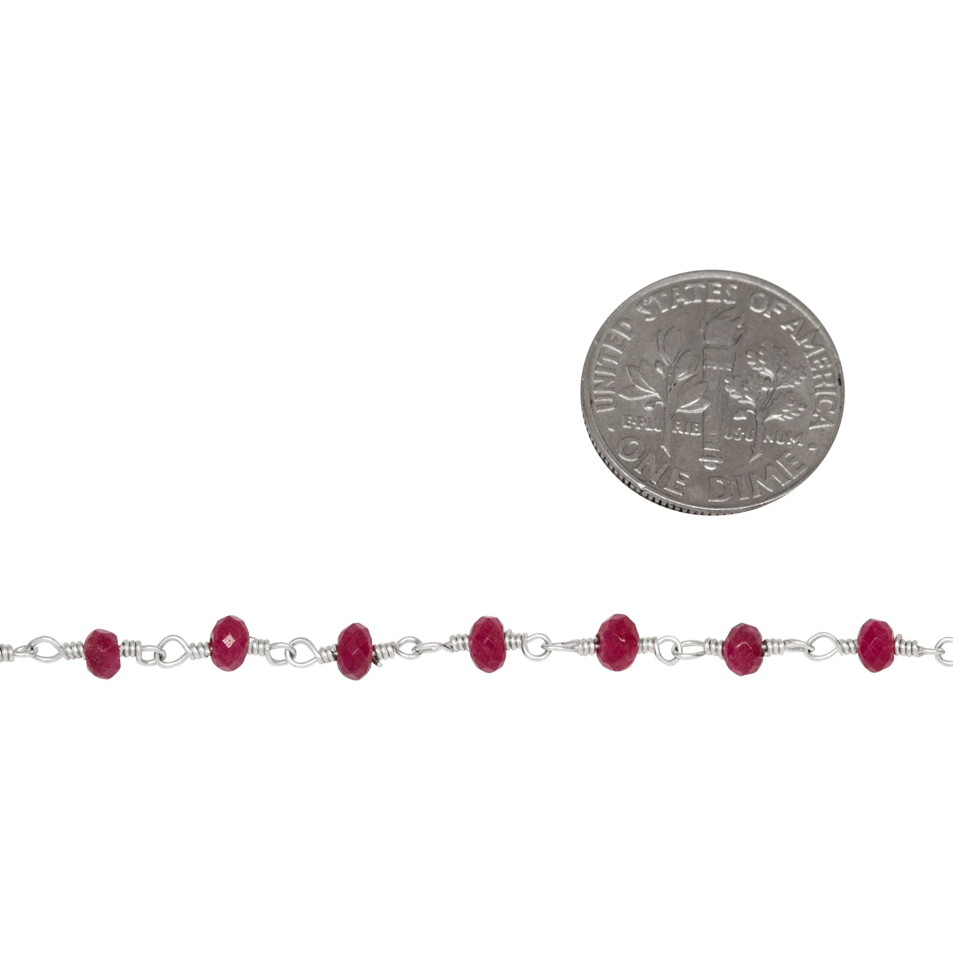 Chain by Foot. Brass Silver Plated 3.0mm Width / Length Ruby Natural Hand Cut Gem Stone Chain. Price per: 1 Inch.