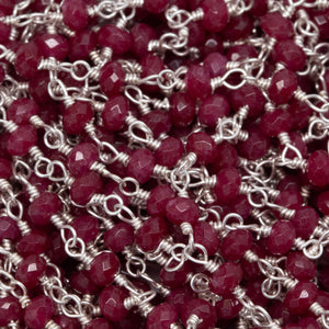 Brass Silver Plated 3.0mm Width / Length Ruby Natural Hand Cut Gem Stone Chain. Price per: 1 Inch.