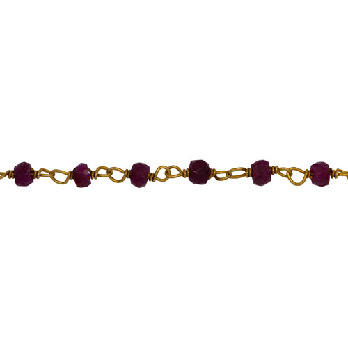 Chain by Foot. Brass Gold Plated / Vermeil 3.0mm Width / Length Ruby Natural Hand Cut Gem Stone Chain. Price per: 1 Inch.