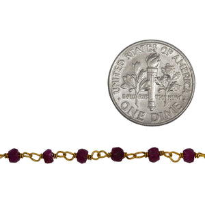 Brass Gold Plated / Vermeil 3.0mm Width / Length Ruby Natural Hand Cut Gem Stone Chain. Price per: 1 Inch.