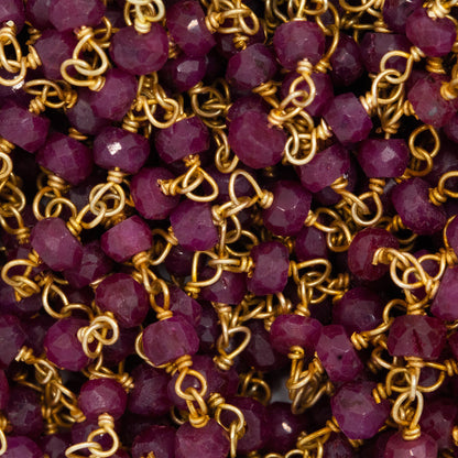 Brass Gold Plated / Vermeil 3.0mm Width / Length Ruby Natural Hand Cut Gem Stone Chain. Price per: 1 Inch.