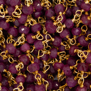 Brass Gold Plated / Vermeil 3.0mm Width / Length Ruby Natural Hand Cut Gem Stone Chain. Price per: 1 Inch.