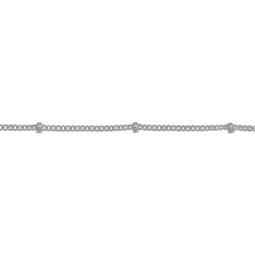 Chain by Foot. Sterling Silver 1.0mm Width by 1.9mm Length, Smooth Curb Chain with 1.9mm Roundel Bead, Satellite Chain. Price per: 1 Foot.