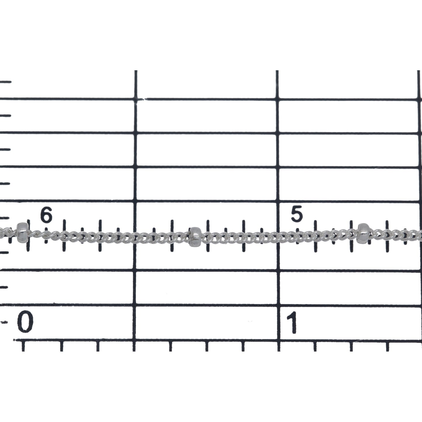 Sterling Silver 1.0mm Width by 1.9mm Length, Smooth Curb Chain with 1.9mm Roundel Bead, Satellite Chain. Price per: 1 Foot.