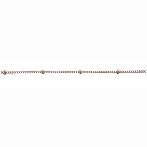 14kt Gold Filled - Rose Gold 1.0mm Width by 1.9mm Length, Smooth Curb Chain with 1.9mm Silver Roundel Bead, 2 Tone Satellite Chain. Price per: 1 Foot.