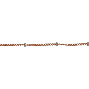 14kt Gold Filled - Rose Gold 1.0mm Width by 1.9mm Length, Smooth Curb Chain with 1.9mm Silver Roundel Bead, 2 Tone Satellite Chain. Price per: 1 Foot.