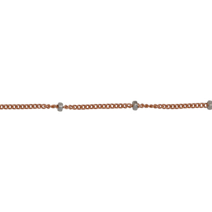 14kt Gold Filled - Rose Gold 1.0mm Width by 1.9mm Length, Smooth Curb Chain with 1.9mm Silver Roundel Bead, 2 Tone Satellite Chain. Price per: 1 Foot.