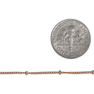 14kt Gold Filled - Rose Gold 1.0mm Width by 1.9mm Length, Smooth Curb Chain with 1.9mm Silver Roundel Bead, 2 Tone Satellite Chain. Price per: 1 Foot.