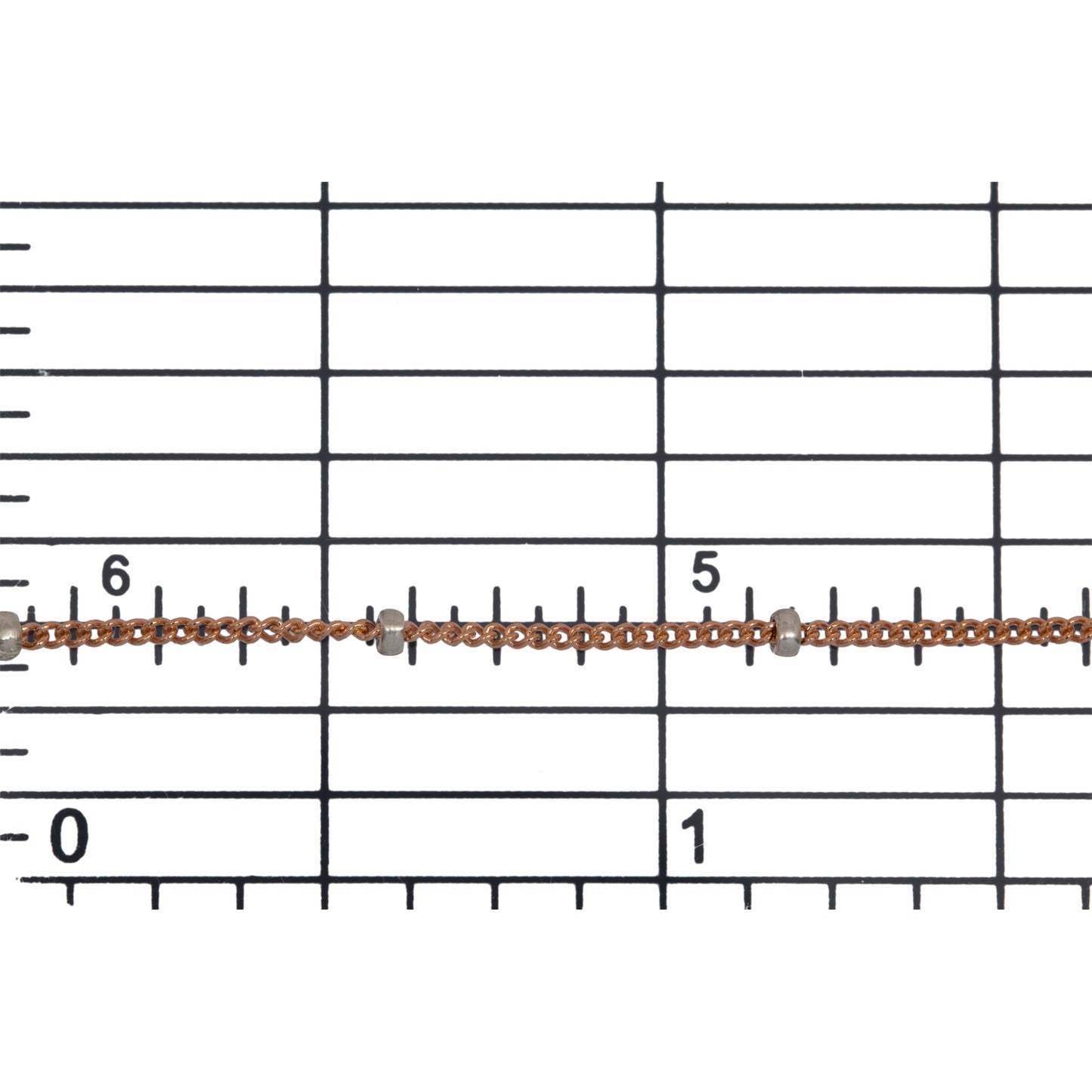 14kt Gold Filled - Rose Gold 1.0mm Width by 1.9mm Length, Smooth Curb Chain with 1.9mm Silver Roundel Bead, 2 Tone Satellite Chain. Price per: 1 Foot.