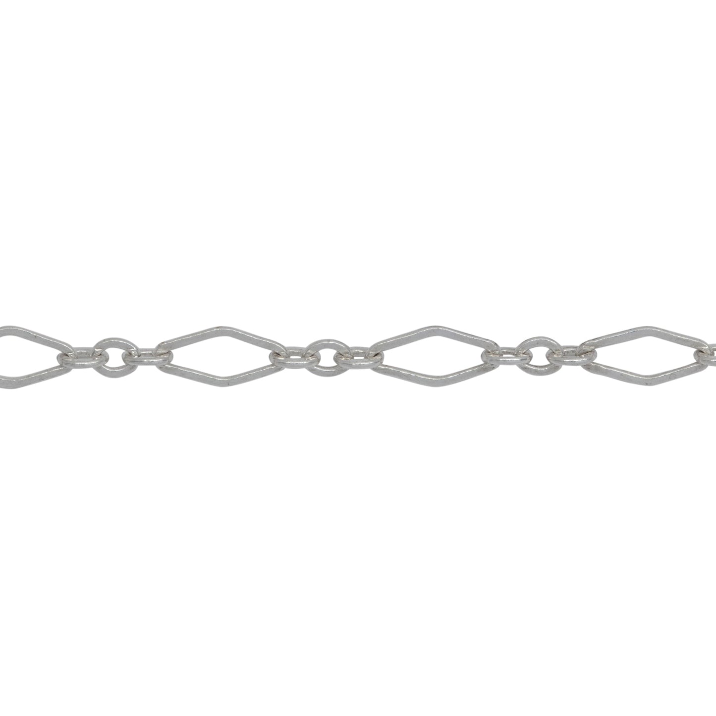 Chain by Foot. Sterling Silver 3.2mm Width by 6.8mm Length Flat Elongated Diamond Link Followed by Three of 2.1mm Width by 2.6mm Length Small Oval Links, Long and Short Chain. Price per: 1 Foot.