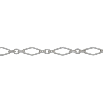 Chain by Foot. Sterling Silver 3.2mm Width by 6.8mm Length Flat Elongated Diamond Link Followed by Three of 2.1mm Width by 2.6mm Length Small Oval Links, Long and Short Chain. Price per: 1 Foot.