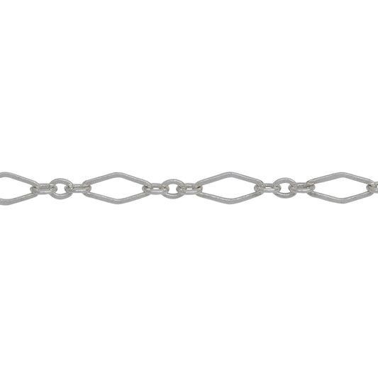 Chain by Foot. Sterling Silver 3.2mm Width by 6.8mm Length Flat Elongated Diamond Link Followed by Three of 2.1mm Width by 2.6mm Length Small Oval Links, Long and Short Chain. Price per: 1 Foot.